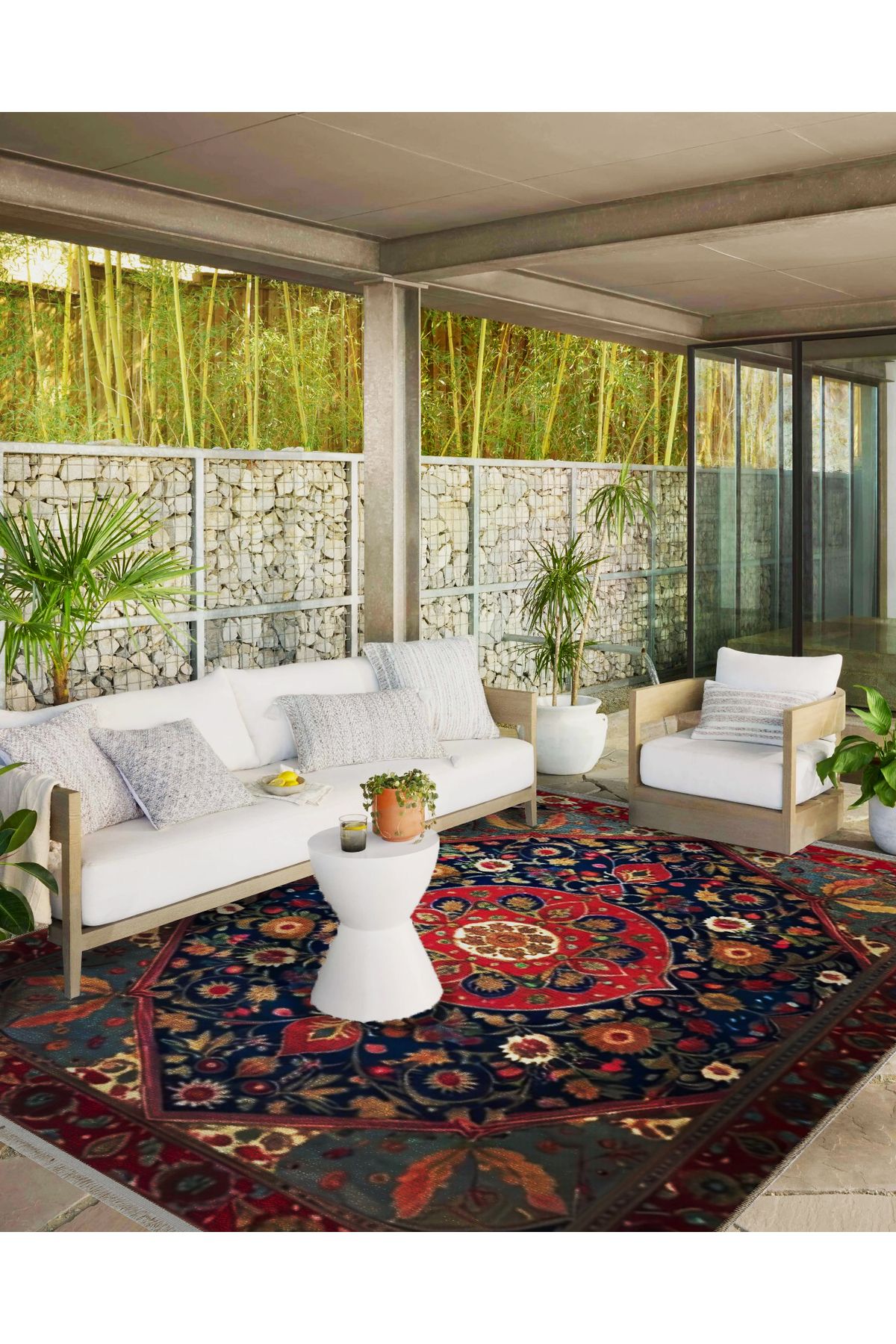 Kırmızı Çiçekli Bordür Detaylı Lacivert Desenli Antik Tasarım Serisi Modern Dekoratif Halı antik175