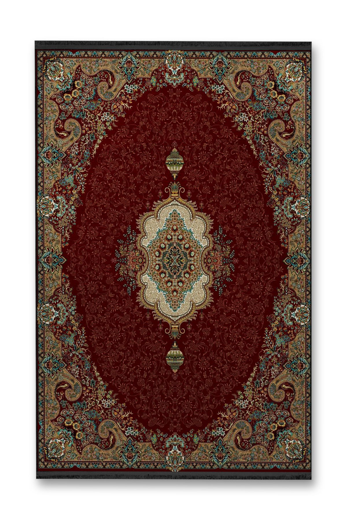 Çok Renkli Detaylı Bordo Tonlarda Antik Tasarım Serisi Desenli Dekoratif Halı antik125