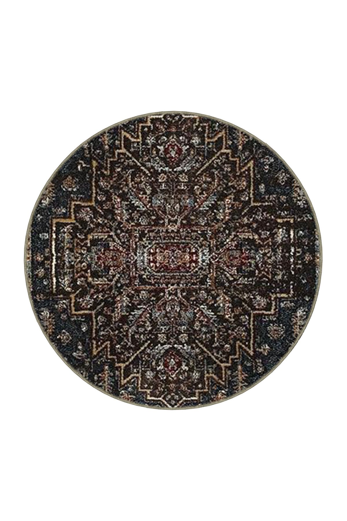 Mavi Temalı Çok Renkli Geleneksel Motif Desenli Vintage Dekoratif Halı 4510