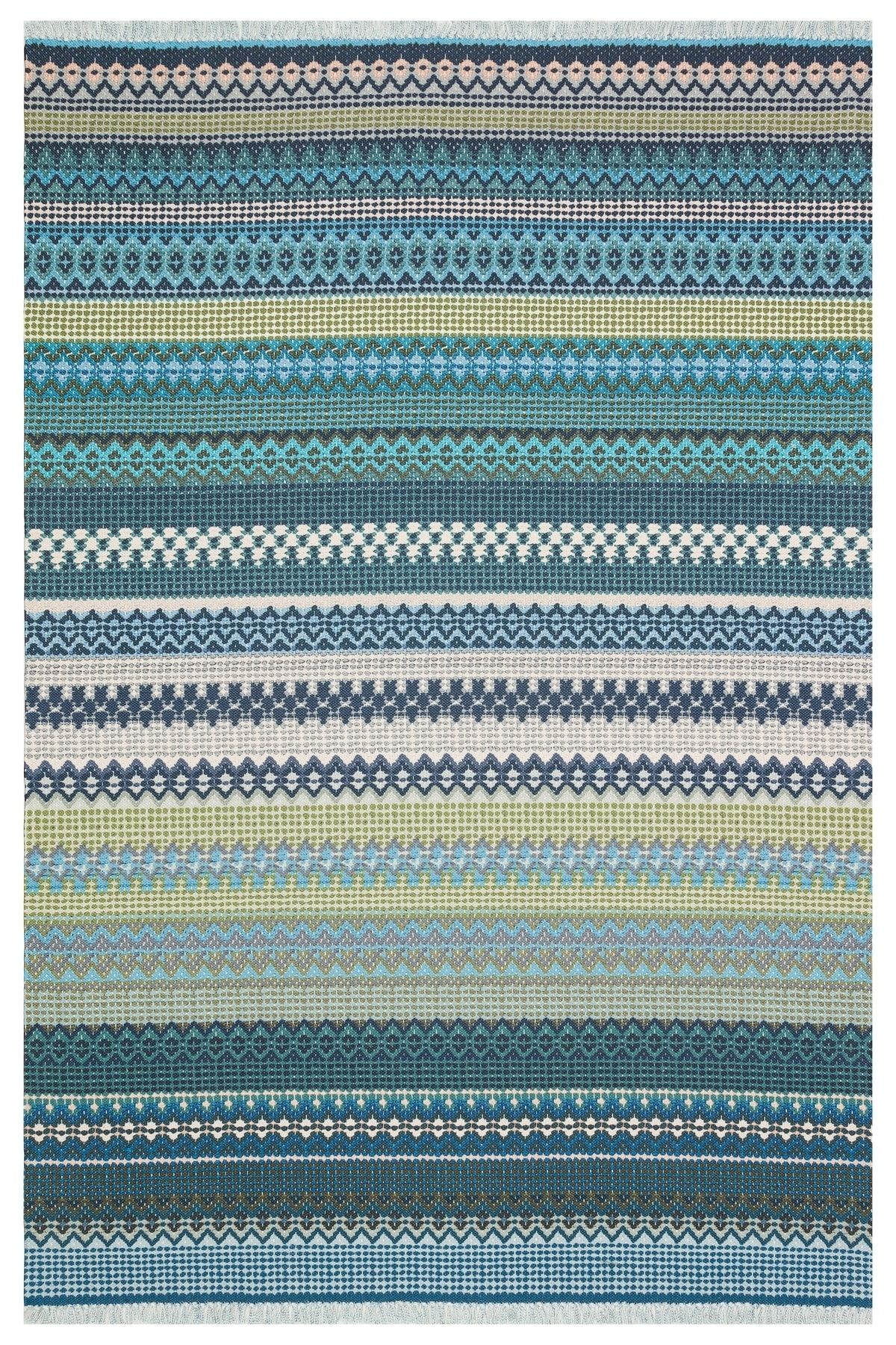 Cotton 548 Turkuaz Ve Haki Çok Renkli Dokuma Taban Kilim