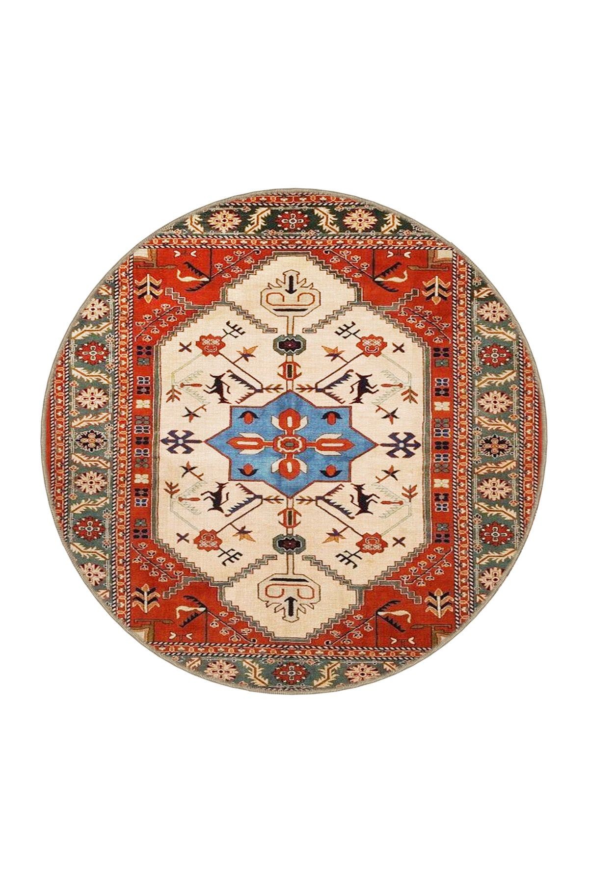 Kırmızı Tonlarında Vintage Modern Dekoratif Halı 3675