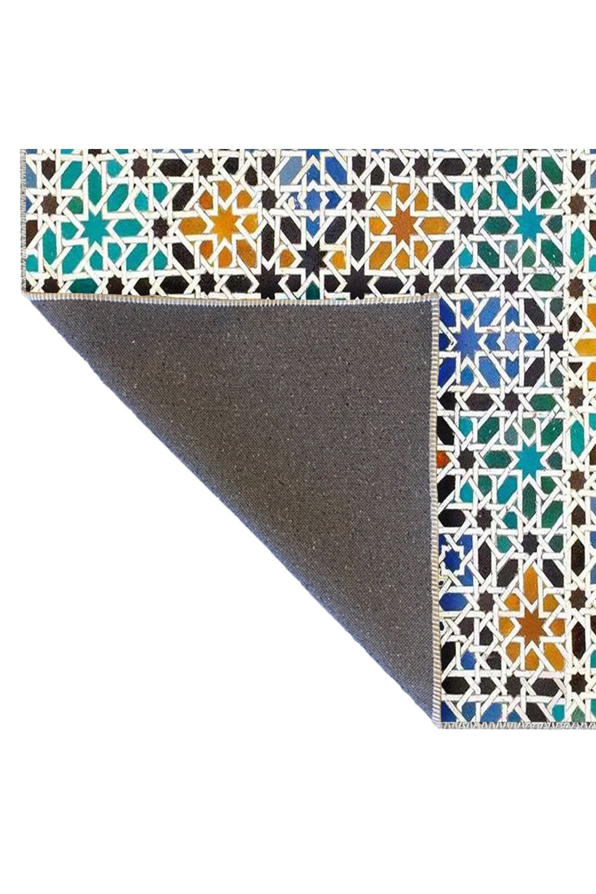 Semih Koleksiyonu Çok Renkli Yıldız Geometrik Şekiller Desenli Dokuma Taban Modern Dekoratif Halı 39