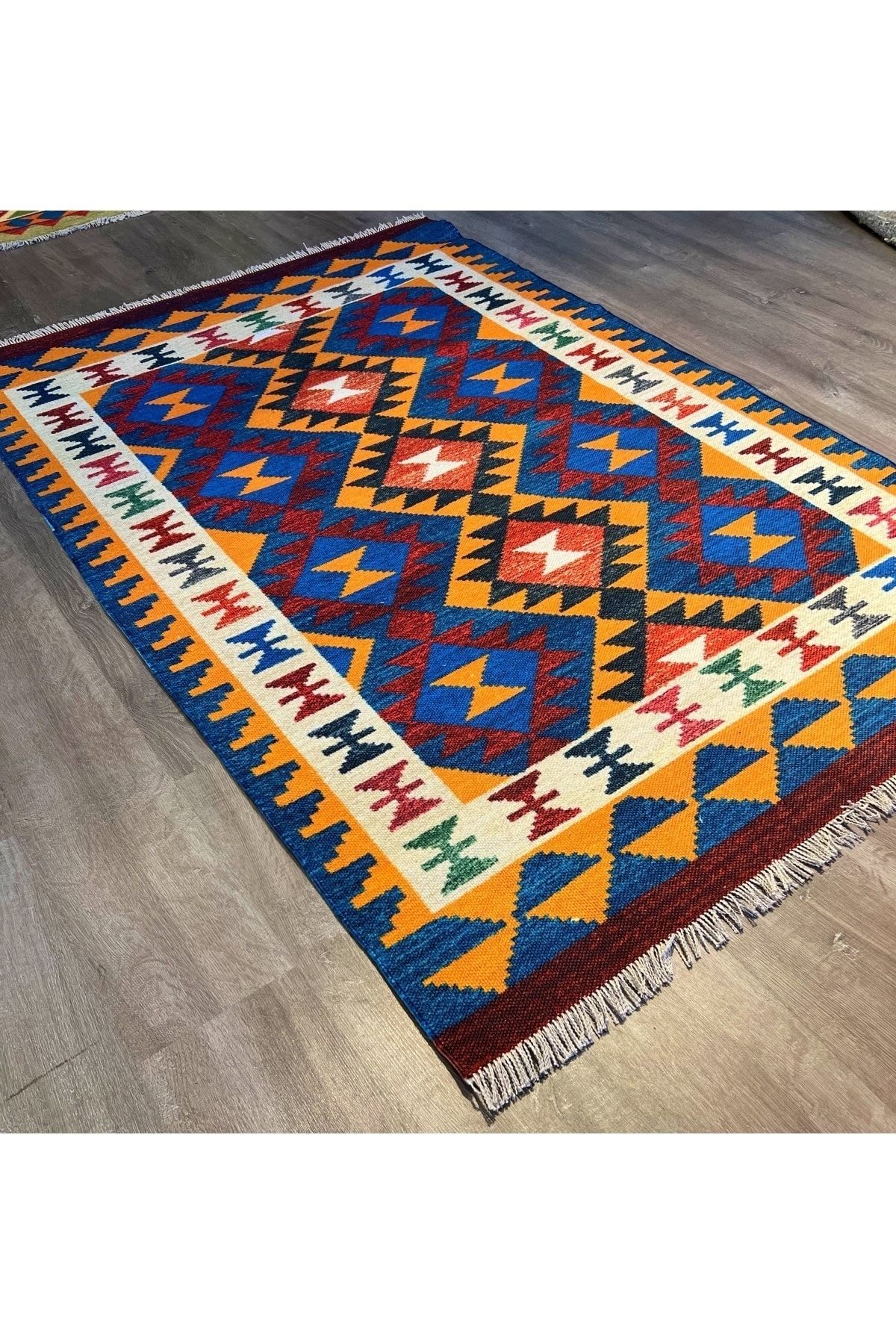 Cotton 560 Etnik Eskitme Desenli Dokuma Taban Çok Renkli Kilim
