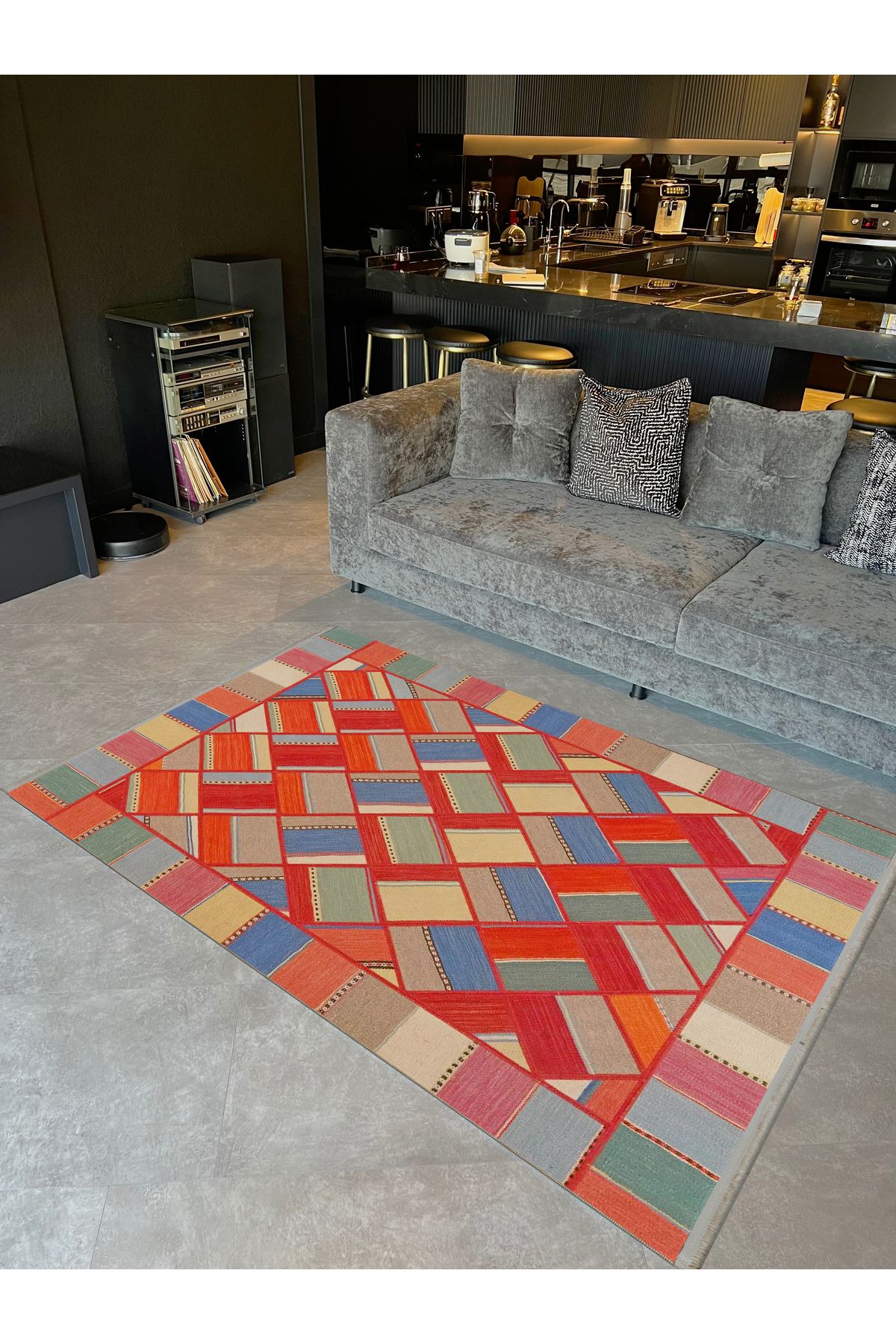 Güney Koleksiyonu Çok Renkli Karma Geometrik Desenli Modern Dekoratif Halı 32