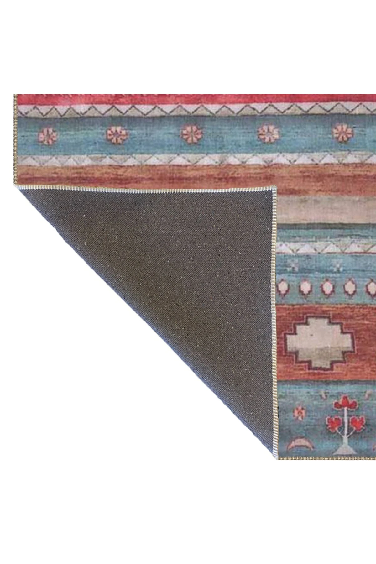 Mavi Kırmızı Renkli Pastel Çizgili Modern Dokuma Taban Halı miravip138