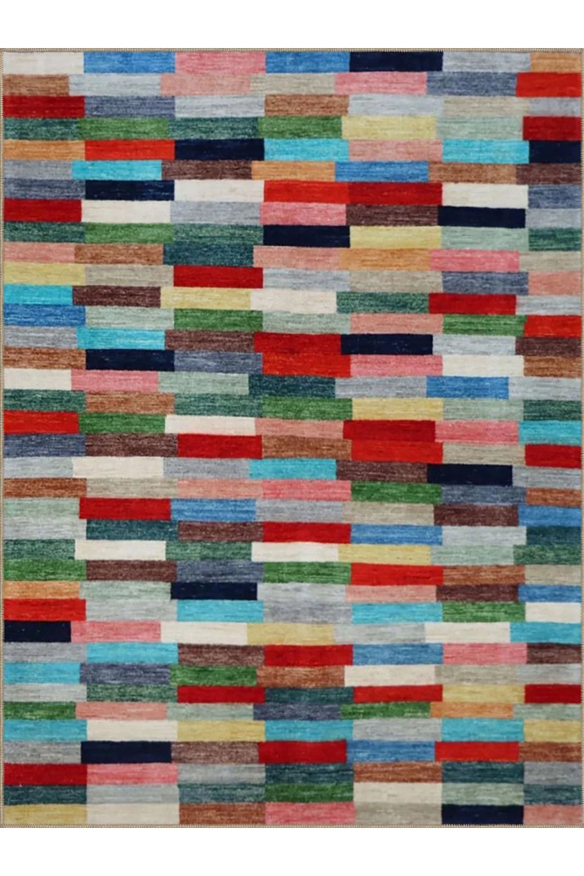 Emre Koleksiyonu Çok Renkli Geometrik Patchwork Detay Desenli Dokuma Taban Modern Dekoratif Halı 29