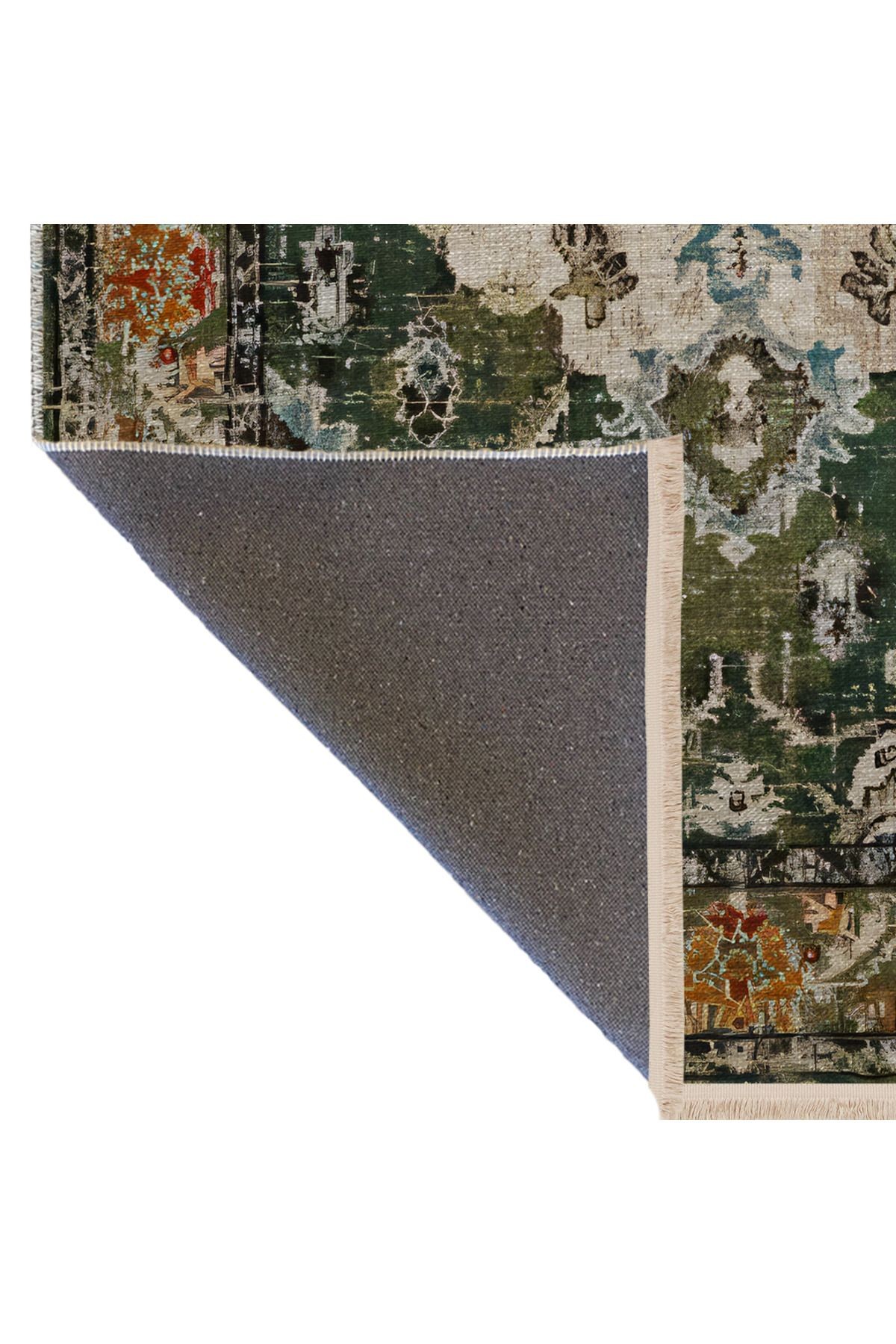 Yeşil Haki Bej Temalı Geleneksel Motif Etnik Desenli Kreatif Vintage Dekoratif Halı 2386