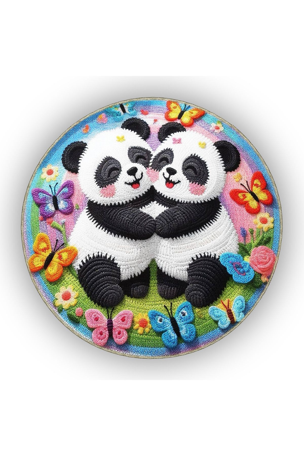 Çizgi Karakter Tema Çok Renkli Sevimli Panda Desenli Kreatif Modern Dekoratif Halı 5102