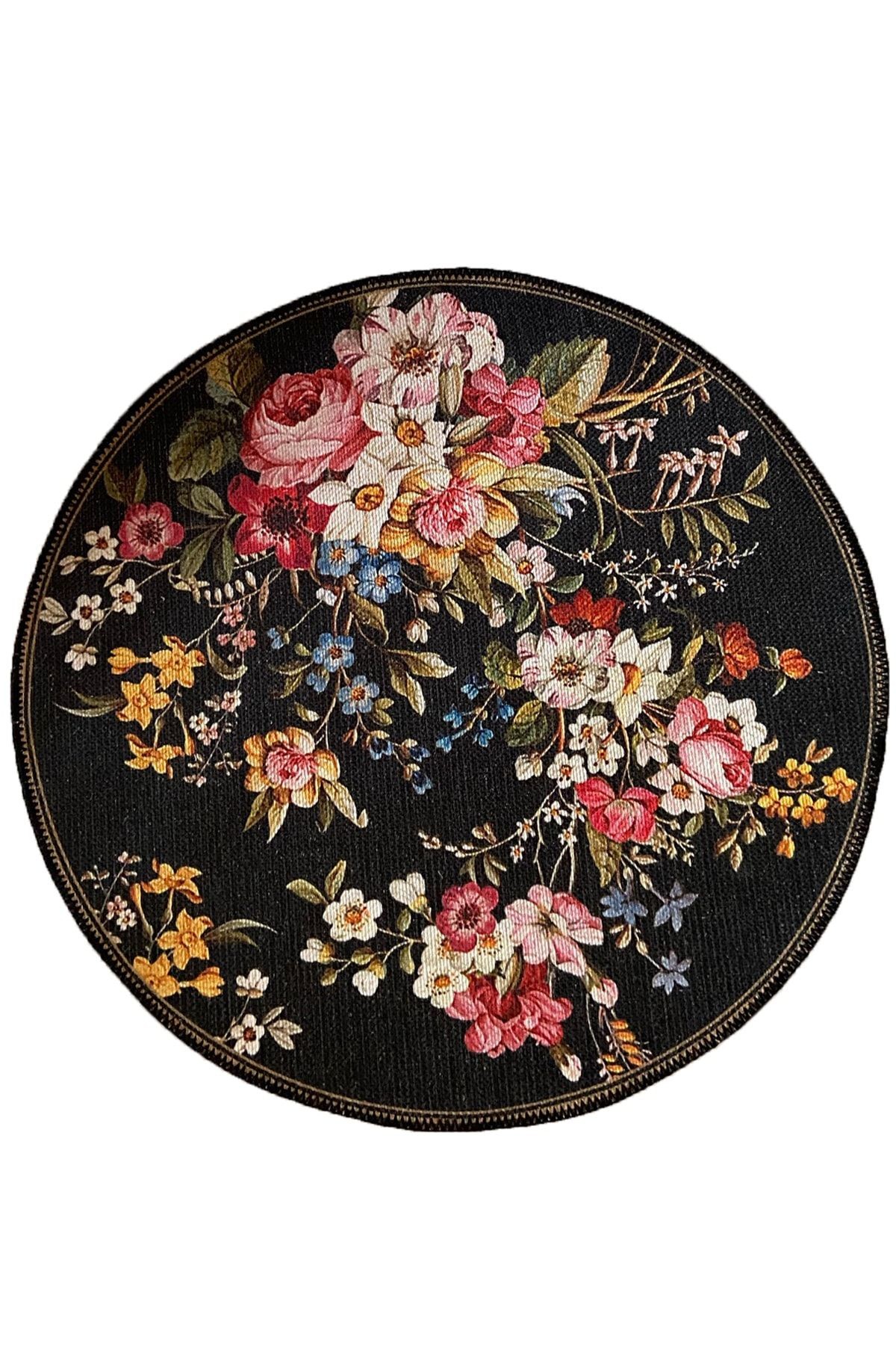 Mira 849 Çiçek Desenli Floral Yuvarlak Halı