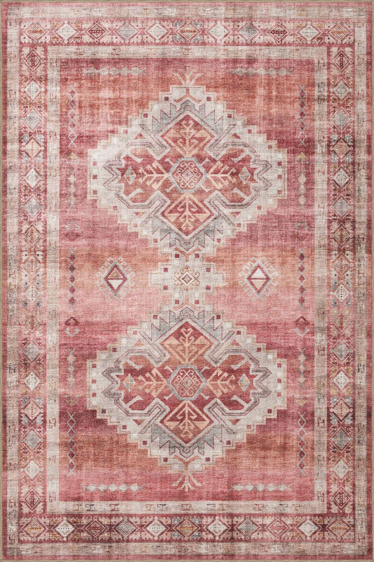 Geleneksel Kırmızı Desenli Dekoratif Halı miravip562