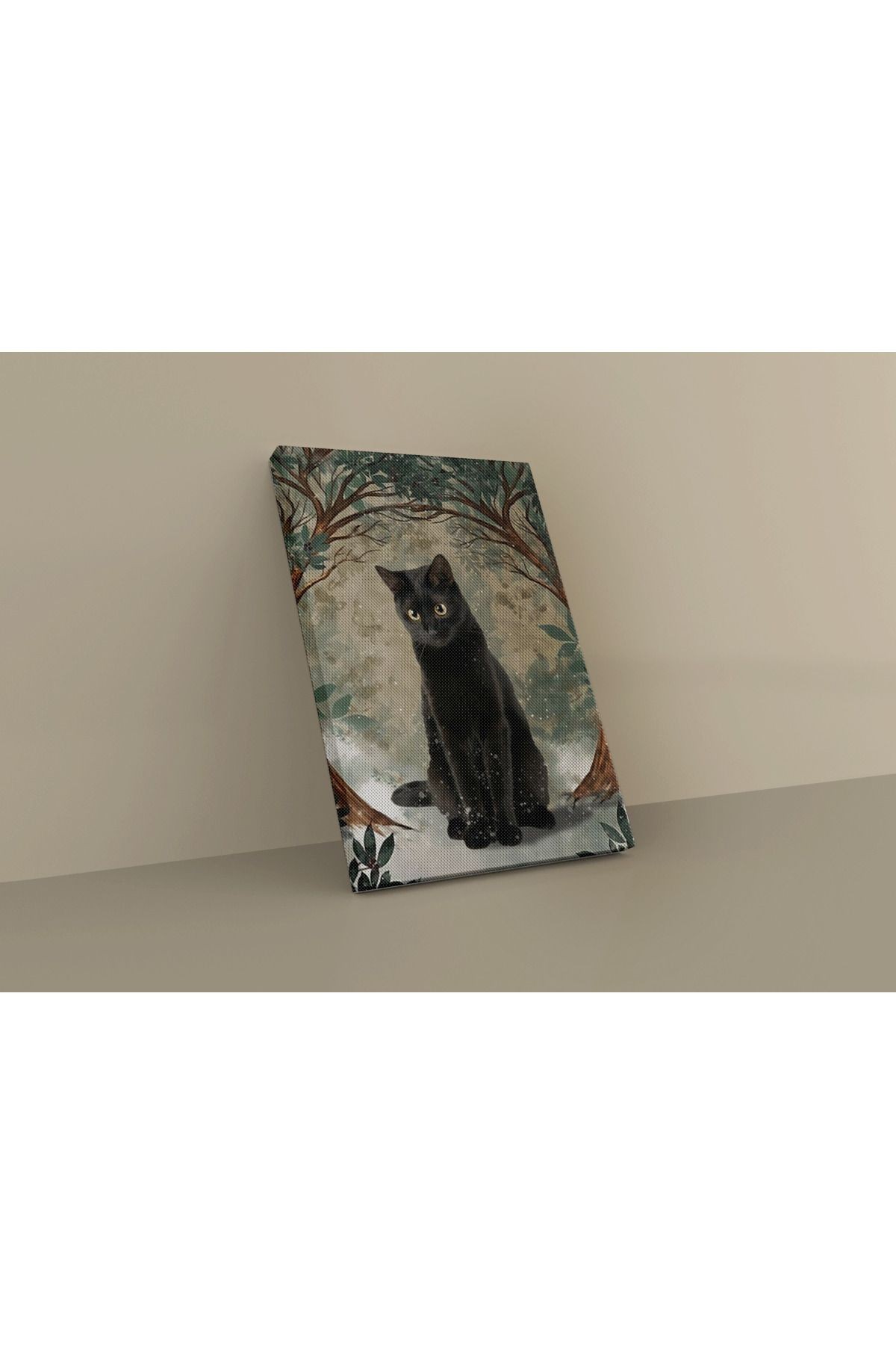 Kanvas Tablo Goblen Tasarım Kedi ve Sarmaşık Desen