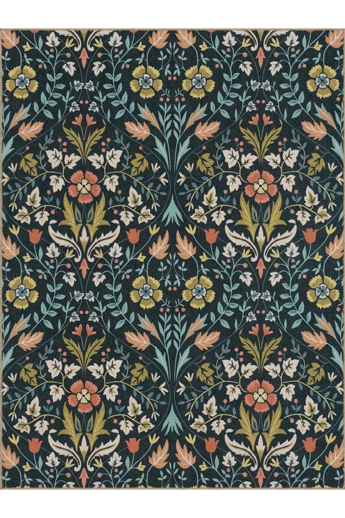 Tuğrul Koleksiyonu Çok Renkli Floral Karma Çiçekler Desenli Dokuma Taban Modern Dekoratif Halı 17