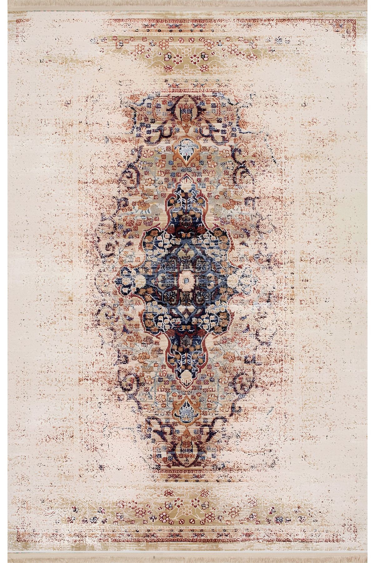 Bej Temalı Geleneksel Motif Soyut Desenli Vintage Dekoratif Halı 1659