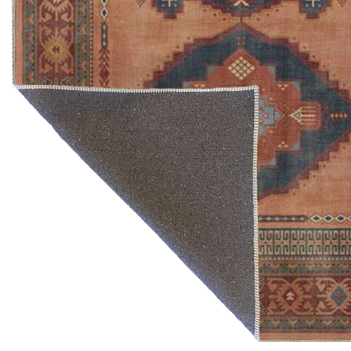 Kahverengi Kübik Çiçekli Çok Renkli Dokuma Taban Halı miravip8114