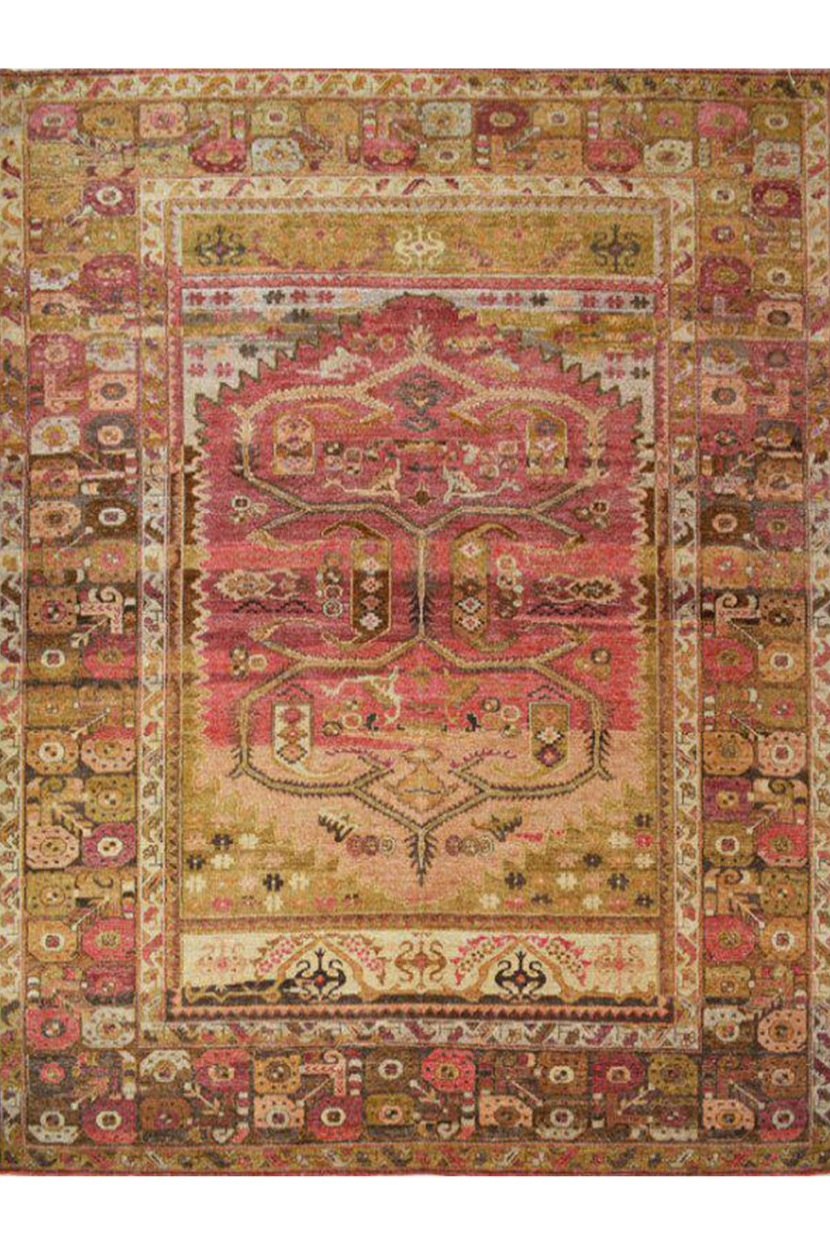Barcelona Koleksiyonu Turuncu Sarı Temalı Geleneksel Motif Desenli Vintage Dekoratif Halı 42