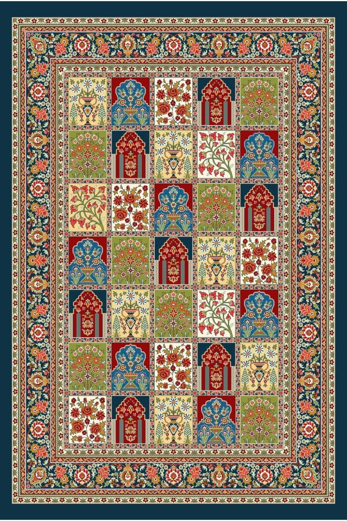 Etnik Çiçek Desenli Renkli Dokuma Taban Halı Mira 1352