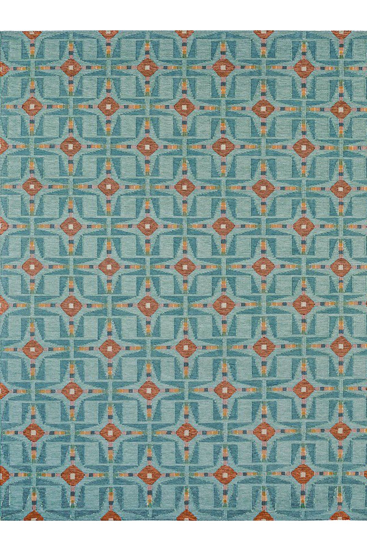 Paris Koleksiyonu Yeşil ve Bej Ton Geometrik Motifler Desenli Vintage Dekoratif Halı 162