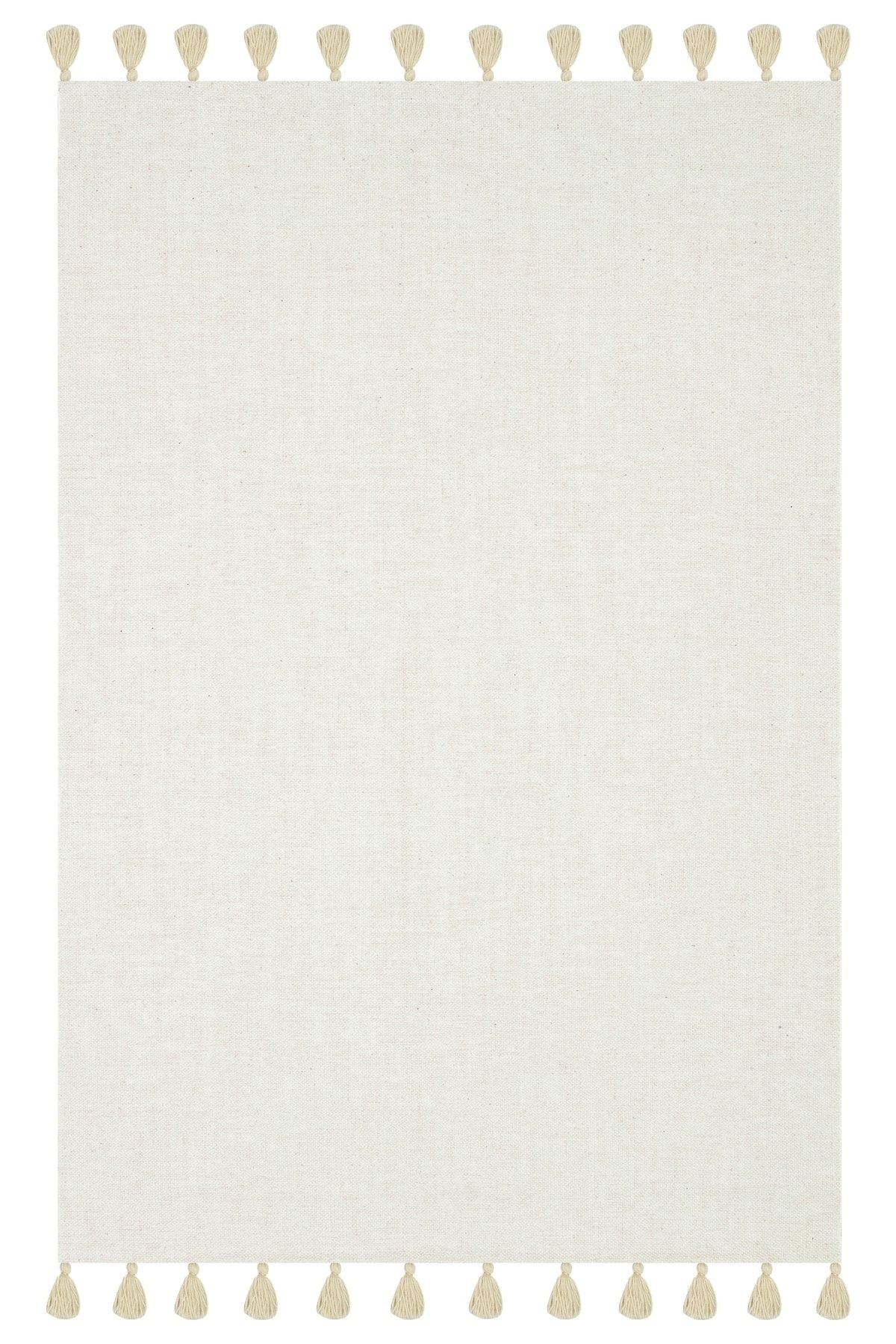Moroccan 9009 Ekru Hasır Görünüm Ekru Püsküllü Modern Kilim