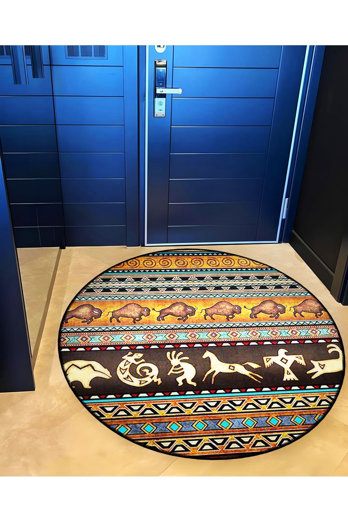 Mira Yuvarlak Turuncu Soyut Tribal Etnik Tarzı Desen Dokuma Taban Modern Dekoratif Halı 5790