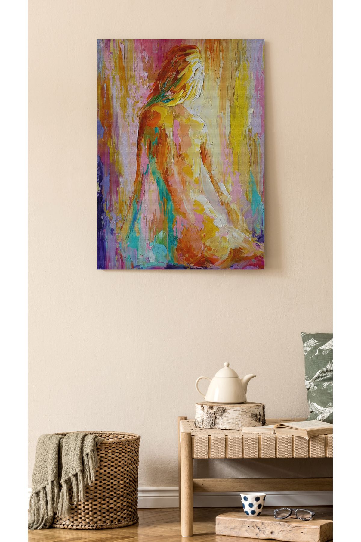 Kanvas Tablo Sulu Boyalı Kadın Karışık Renkli Desenli Renkli Temalı Modern Tablo