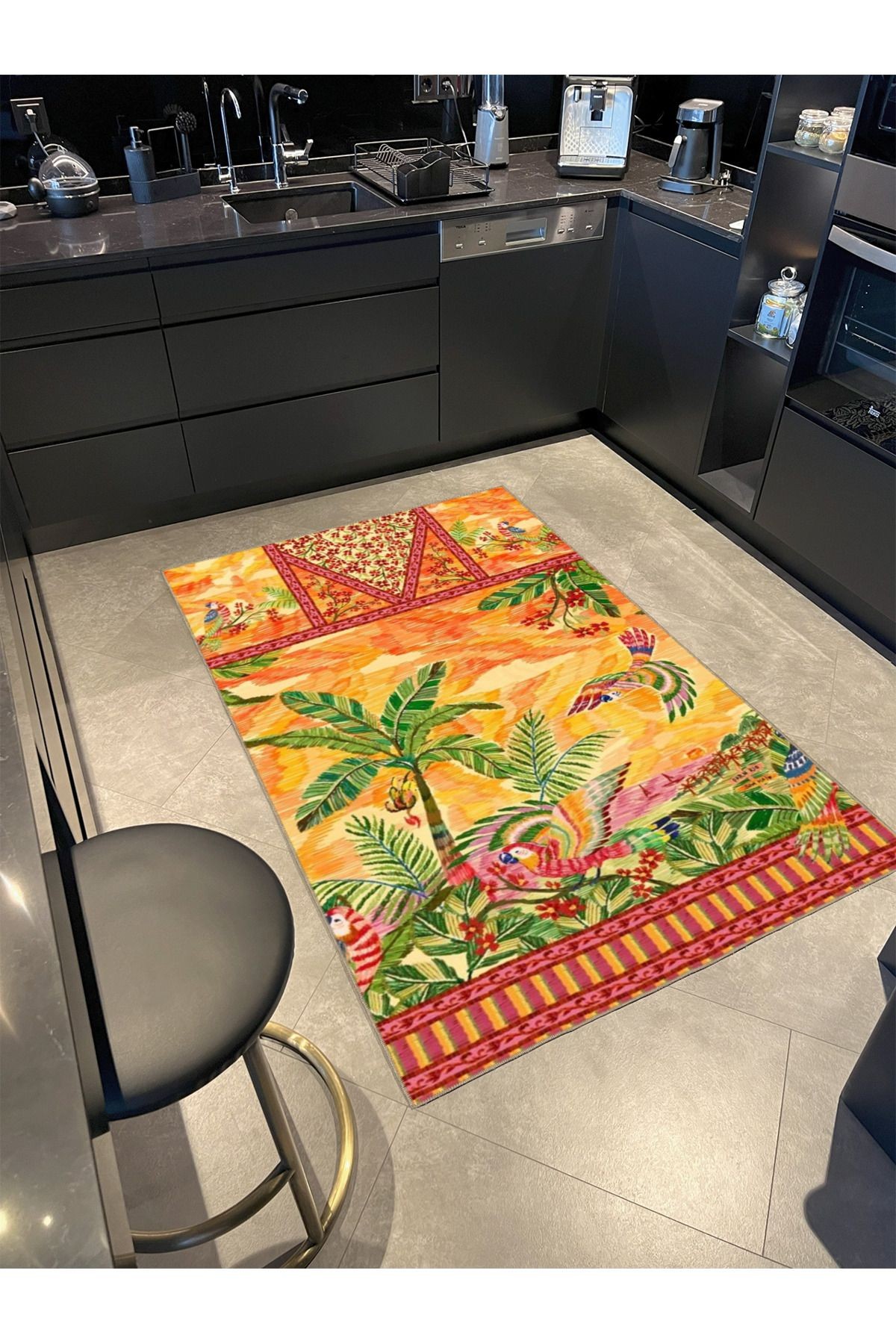 Geometrik Plaj Turuncu Desenli Yıkanabilir Halı miravip8219