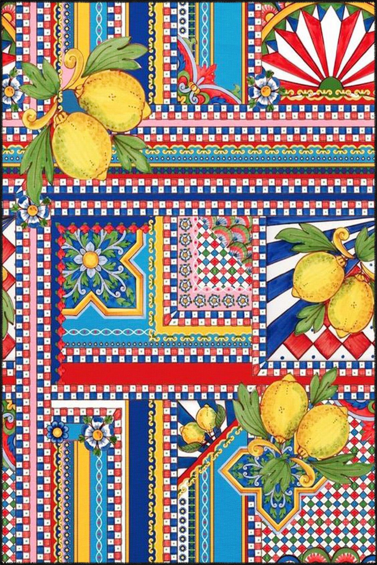 Limon Desenli Karışık Renkli Çiçekli Floral Geometrik Modern Dekoratif Halı miravip222