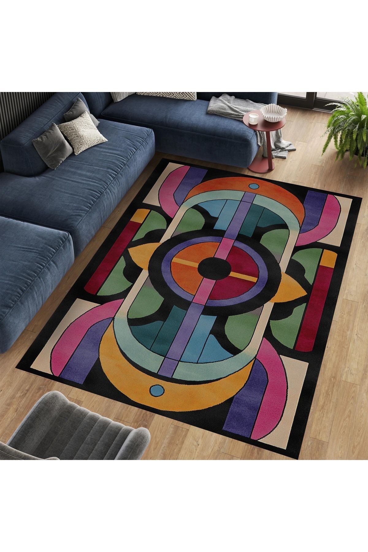 Nora Art Soyut Desen Çok Renkli Dokuma Taban Modern Dekoratif Halı noraart30