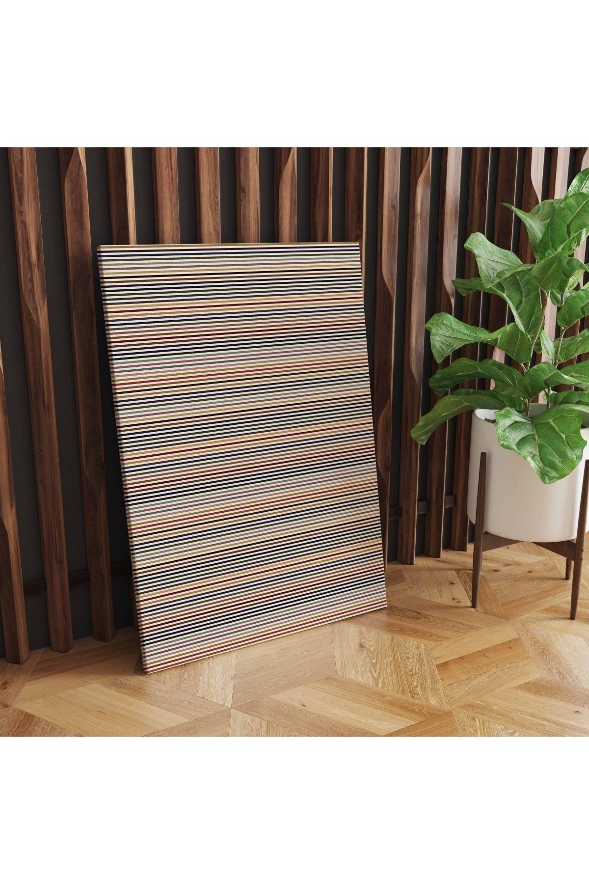 Kanvas Tablo Çizgili Naturel Kahve Bej Siyah 41