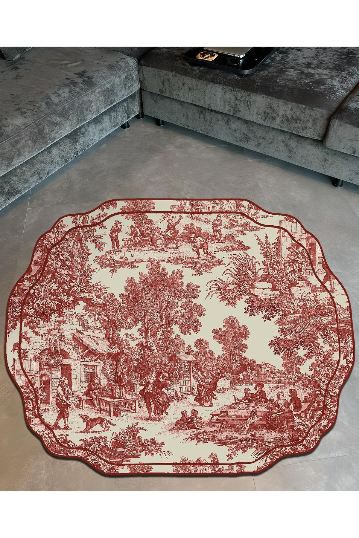 Série Vintage Rouge Beige Kırmızı Bej Desenli  Dokuma Taban Dekoratif Halı vintage03