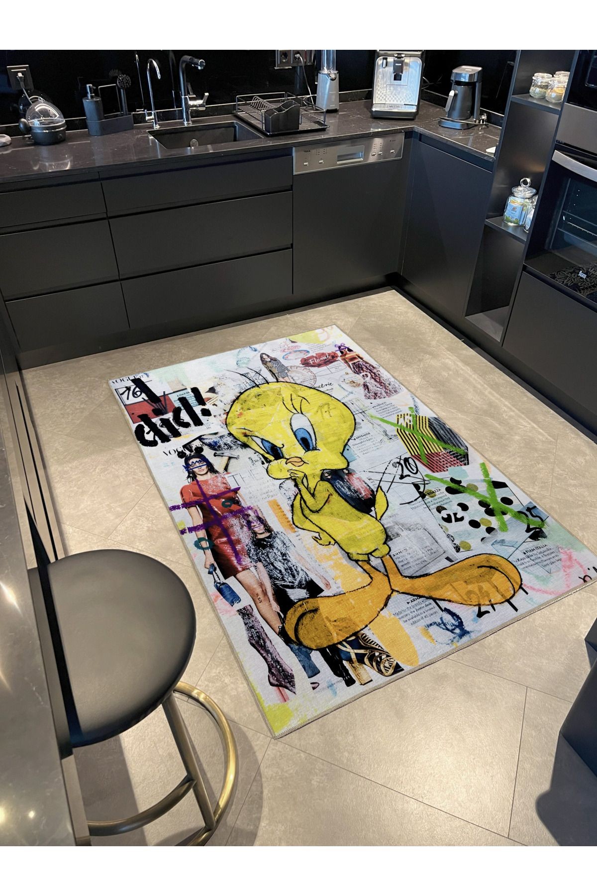 Çok Renkli Çizgi Film Tweety Desenli Kreatif Modern Dekoratif Halı 2170