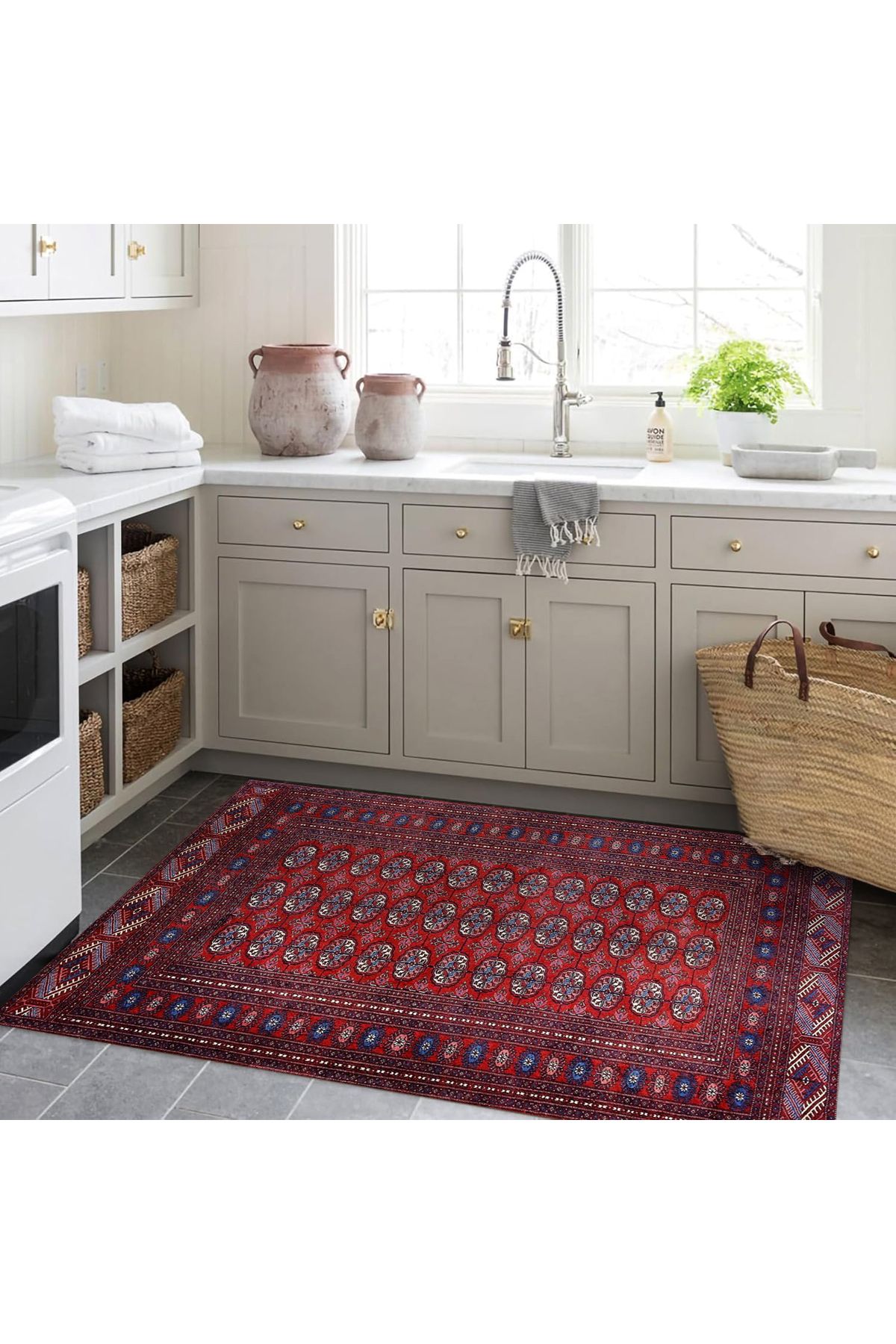 Mete Koleksiyonu Bordo Temalı Etnik Şekil Motifleri Desenli Vintage Dekoratif Halı 35