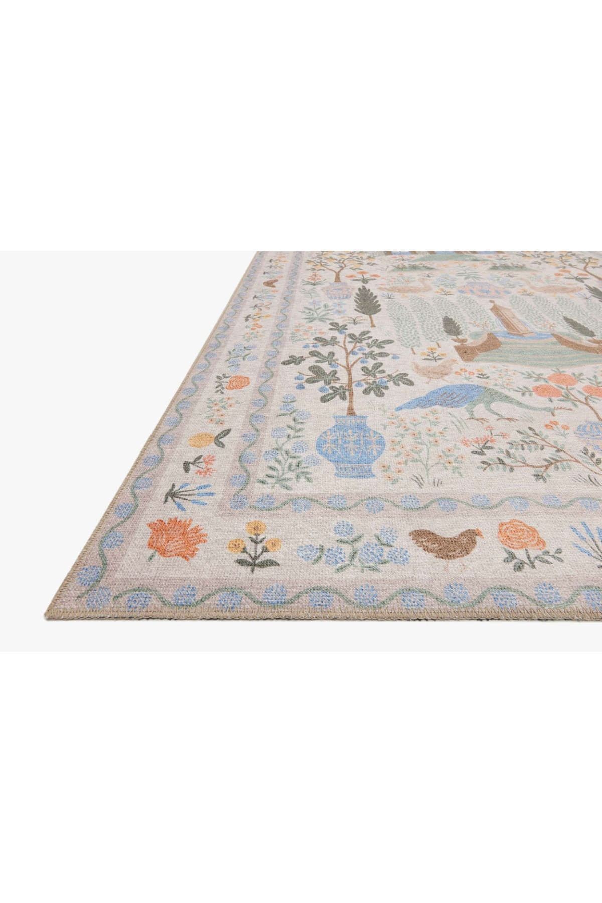 Floral Bej Ev Ve Botanik Tema Renkli Dokuma Taban Halı 1314