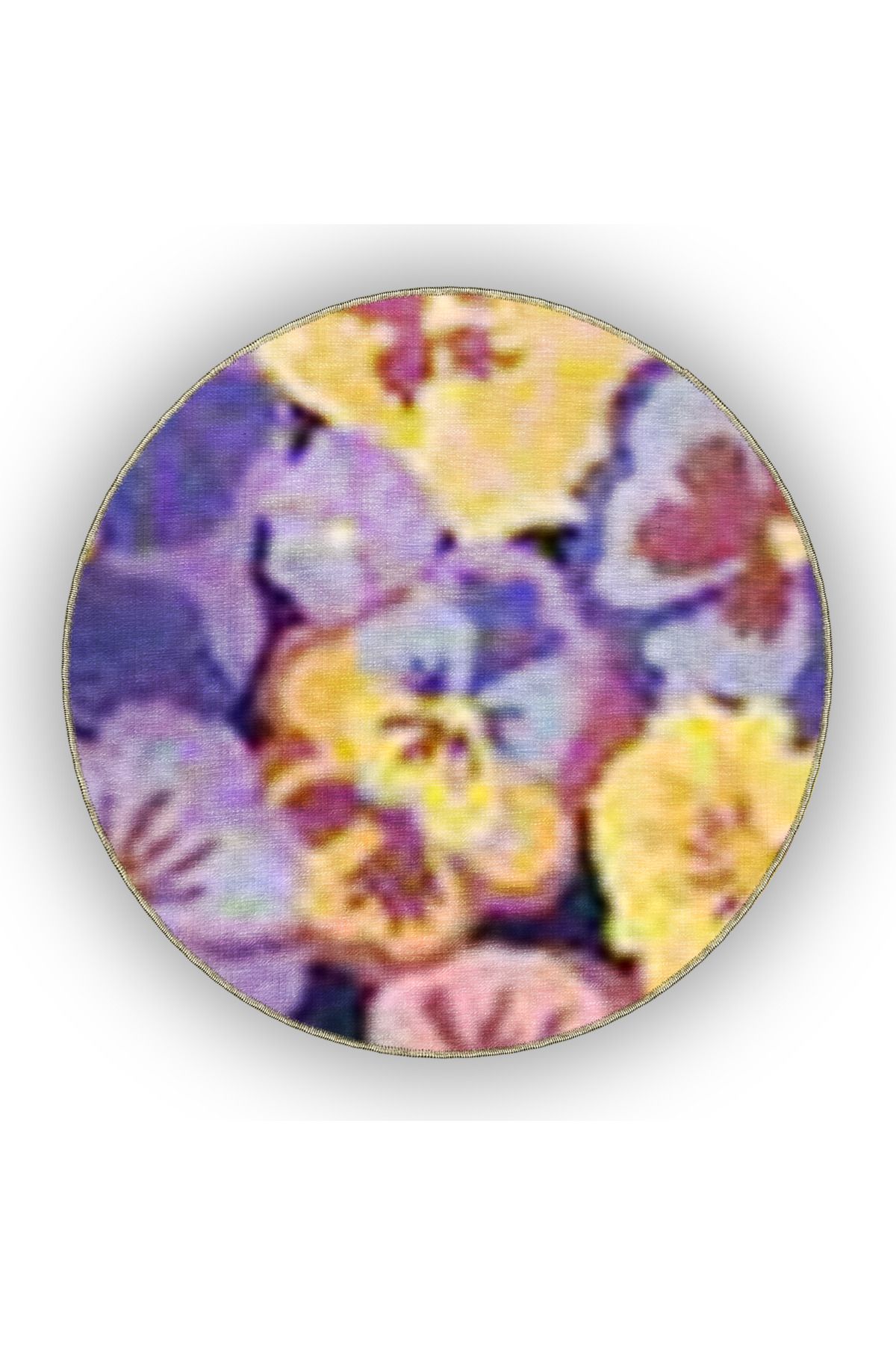 Mor Sarı Temalı Karma Çiçek Menekşe Desenli Modern Dekoratif Halı 5044