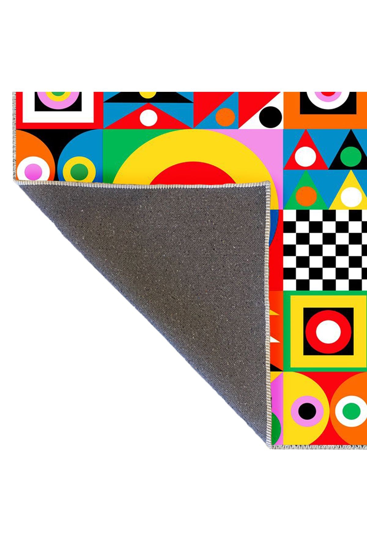 Buse Koleksiyonu Çok Renkli Geometrik Şekiller Desenli Dokuma Taban Modern Dekoratif Halı buse15