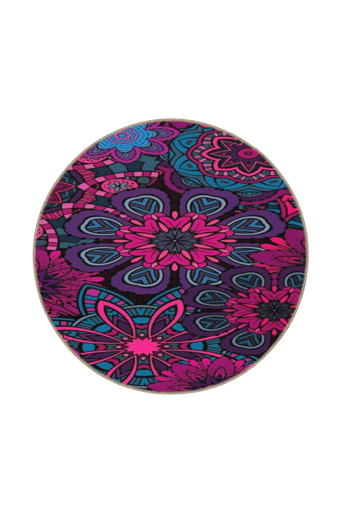 Mor Pembe Çiçek Temalı Desenli Dokuma Taban Ve Dekoratif Yıkanabilir Halı Miravip8527