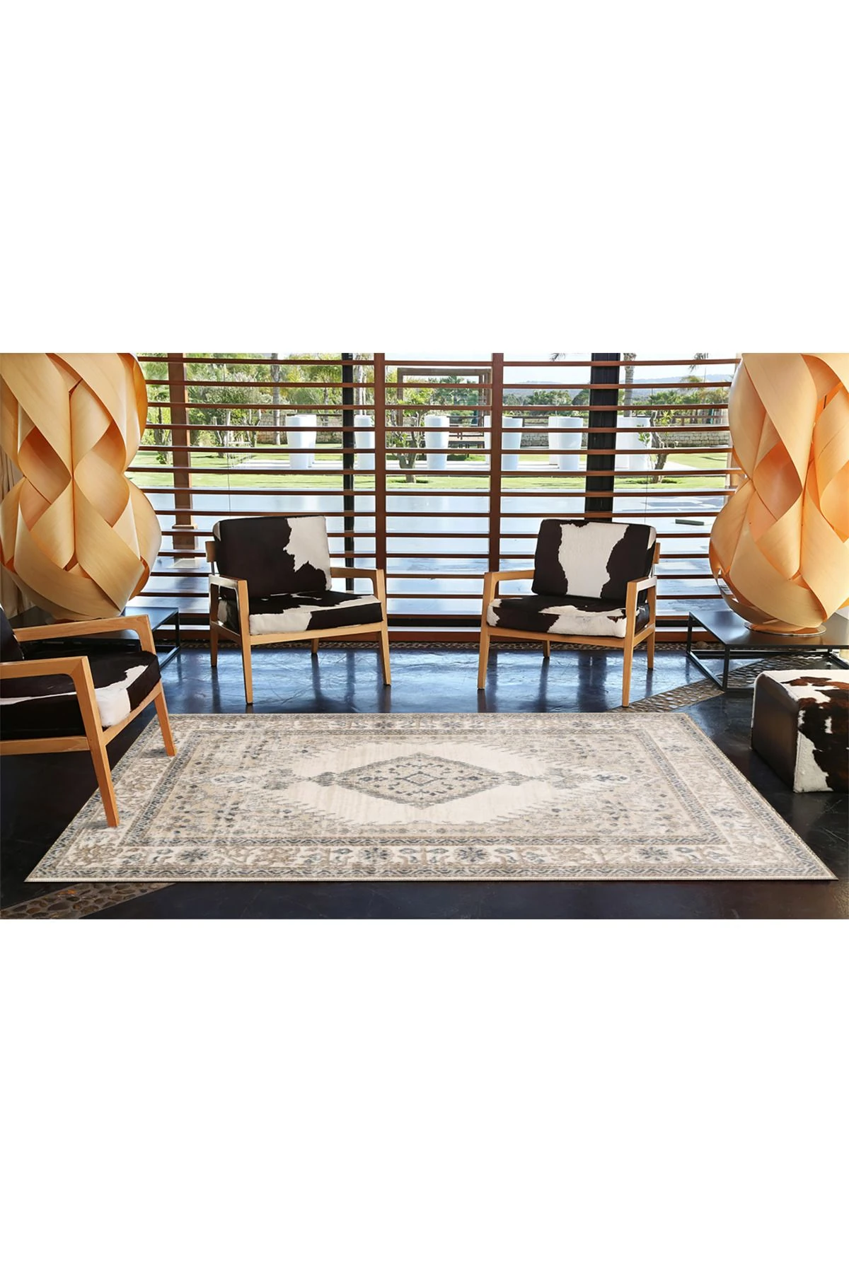 Geleneksel Krem Tonlarda Düğüm Desenli Dokuma Taban Halı miravip319