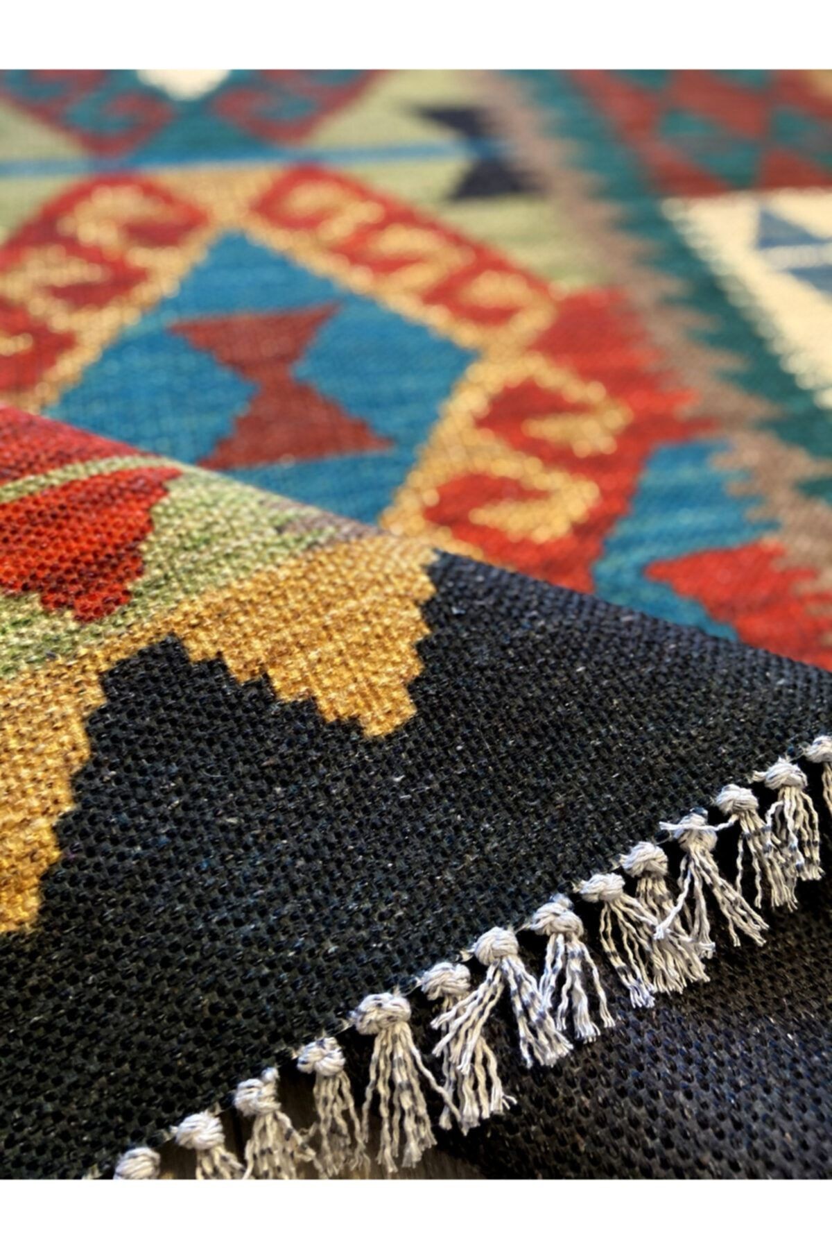 Cotton Pamuklu Çok Renkli Otantik Ve Etnik Desenli Kilim 502