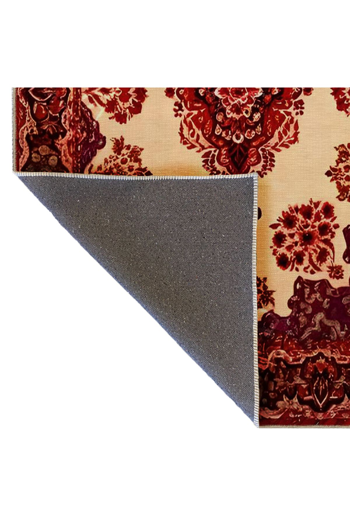 Bordo Temalı Geleneksel Motif Çiçek Desenli Vintage Dekoratif Halı 5126