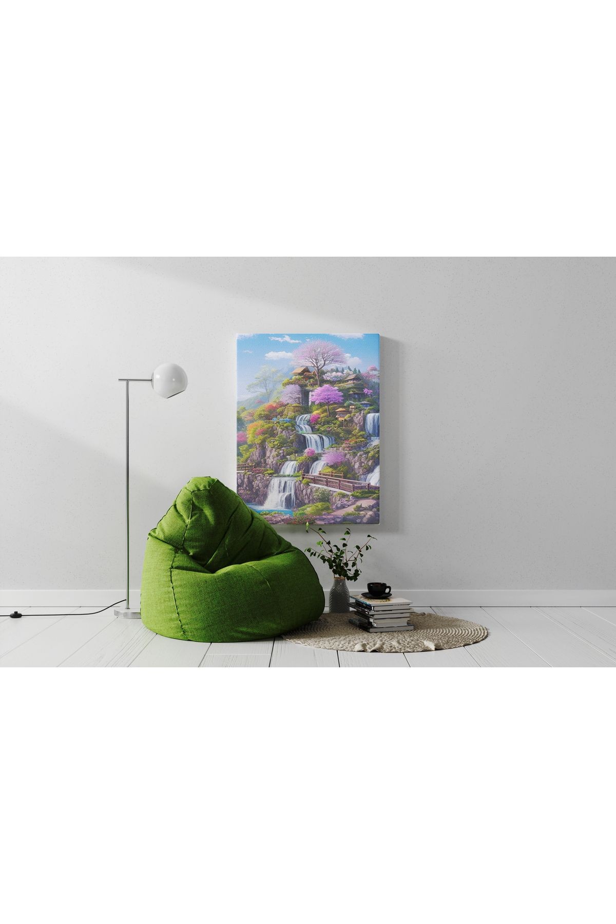 Kanvas Tablo Floral Mor ve Ev Desenli Modern Tablo