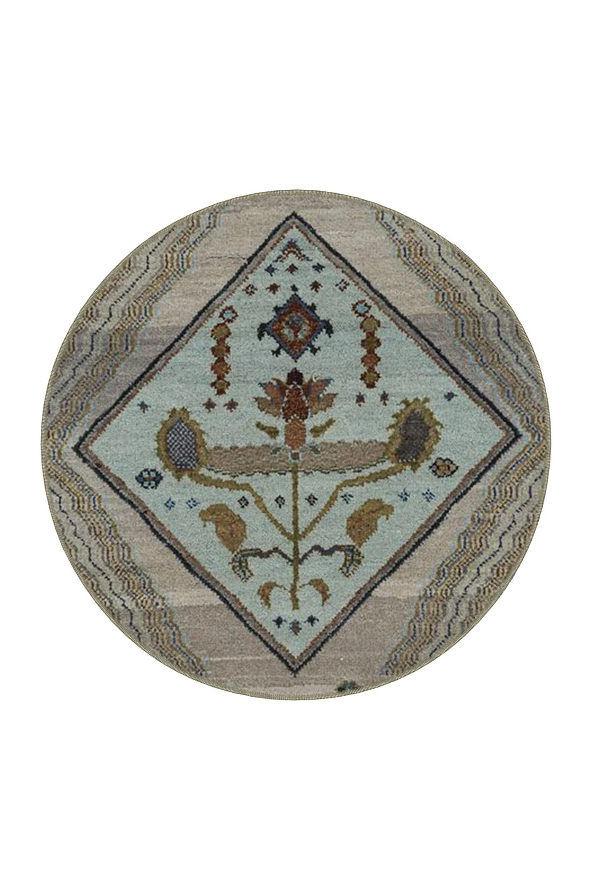 Gri Açık Mavi Temalı Geleneksel Motif Desenli Saçaklı Vintage Dekoratif Halı 4514