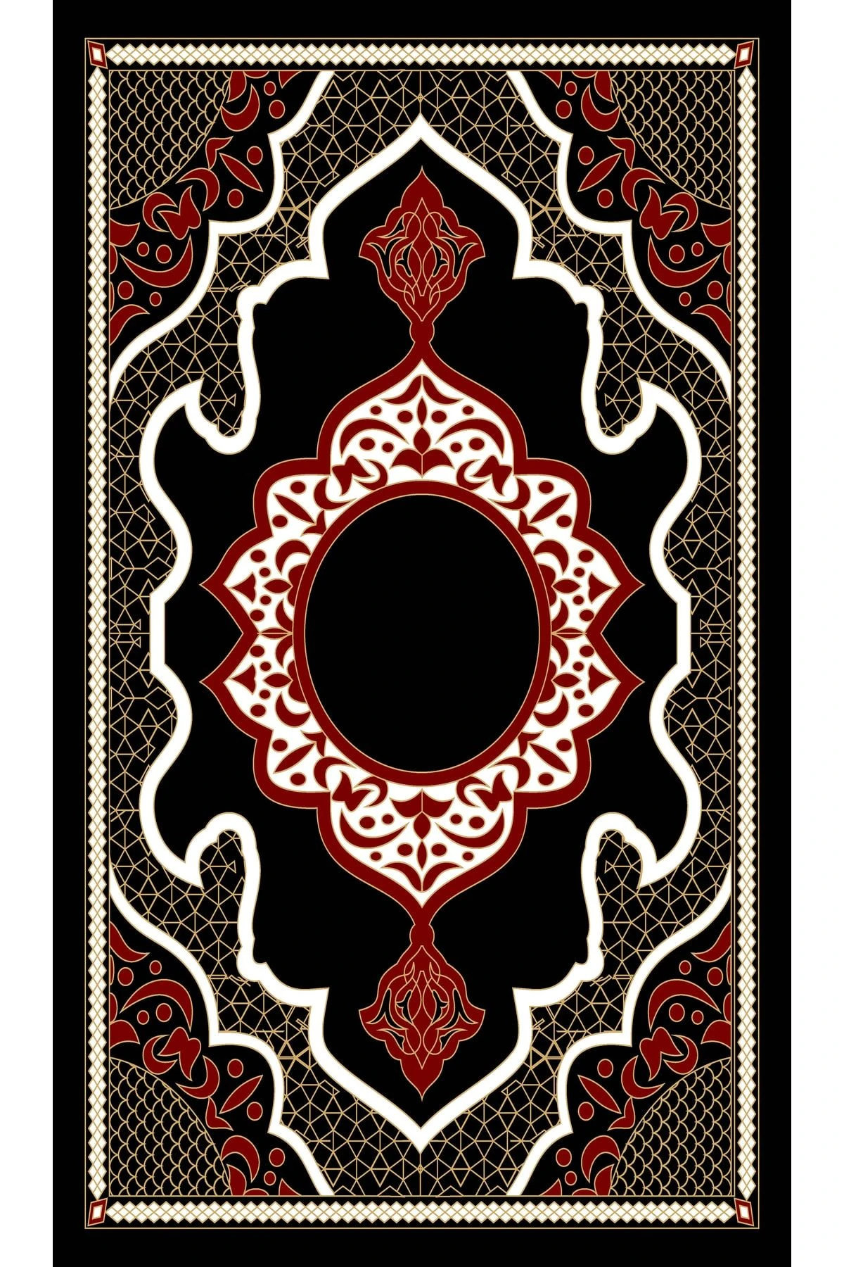 Siyah Ve Kırmızı Tonlarında Geometrik Desenli Seccade 70x120