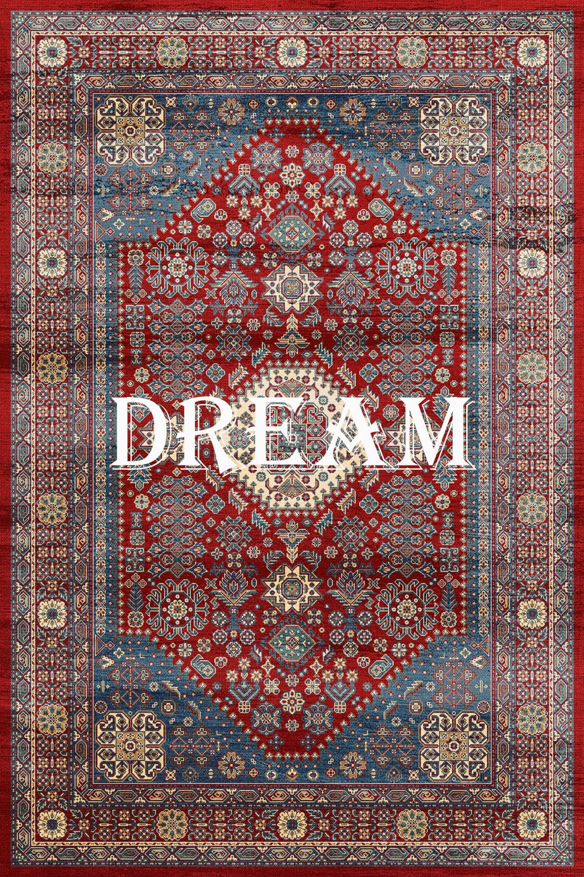 Mira Çok Renkli Dream Yazılı Geleneksel Motifli Vintage Dekoratif Halı Mira 1558
