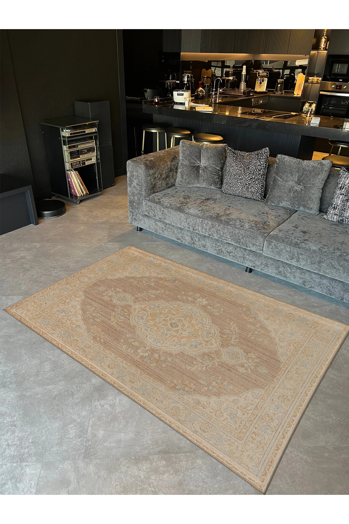 MOSSO Bej Temalı Geleneksel Motif Desenli Dokuma Taban Vintage Dekoratif Halı mosso332bej