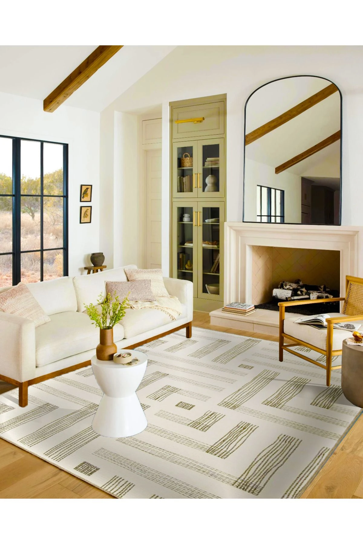 Kalem Çizgili Krem Temalı Dekoratif Halı ve Yıkanabilir Halı miravip9754