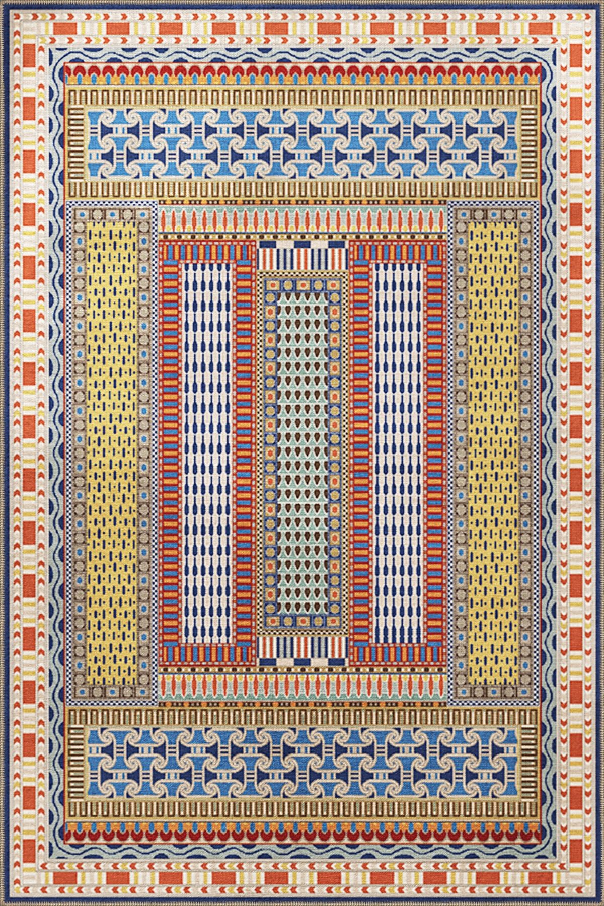 Çok Renkli Geleneksel Motif Etnik Desenli Vintage Dekoratif Halı 3442