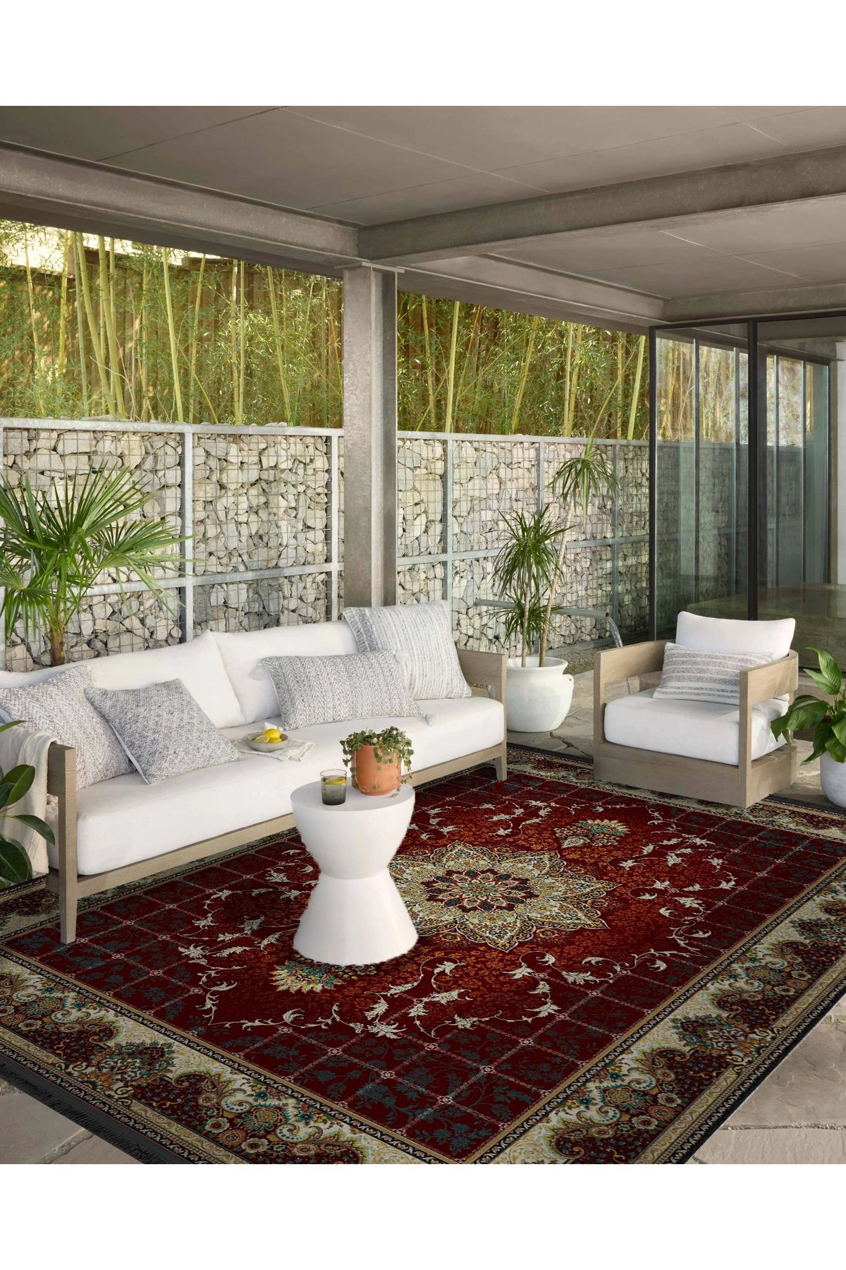 Bordo Bej Bordür Detaylı Antik Tasarım Serisi Desenli Dekoratif Halı antik120