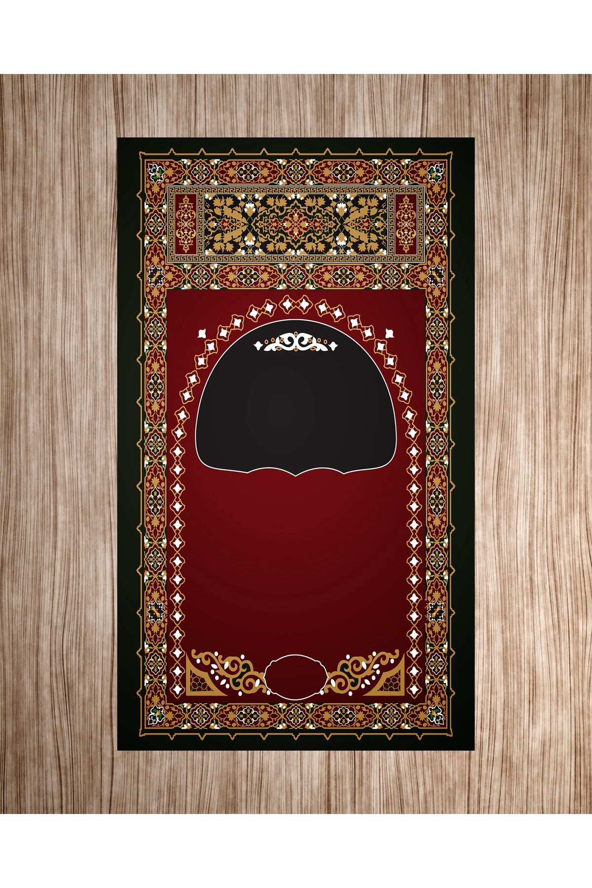 Kırmızı Ve Yeşil Çiçekli Geometrik Desenli Seccade 70x120