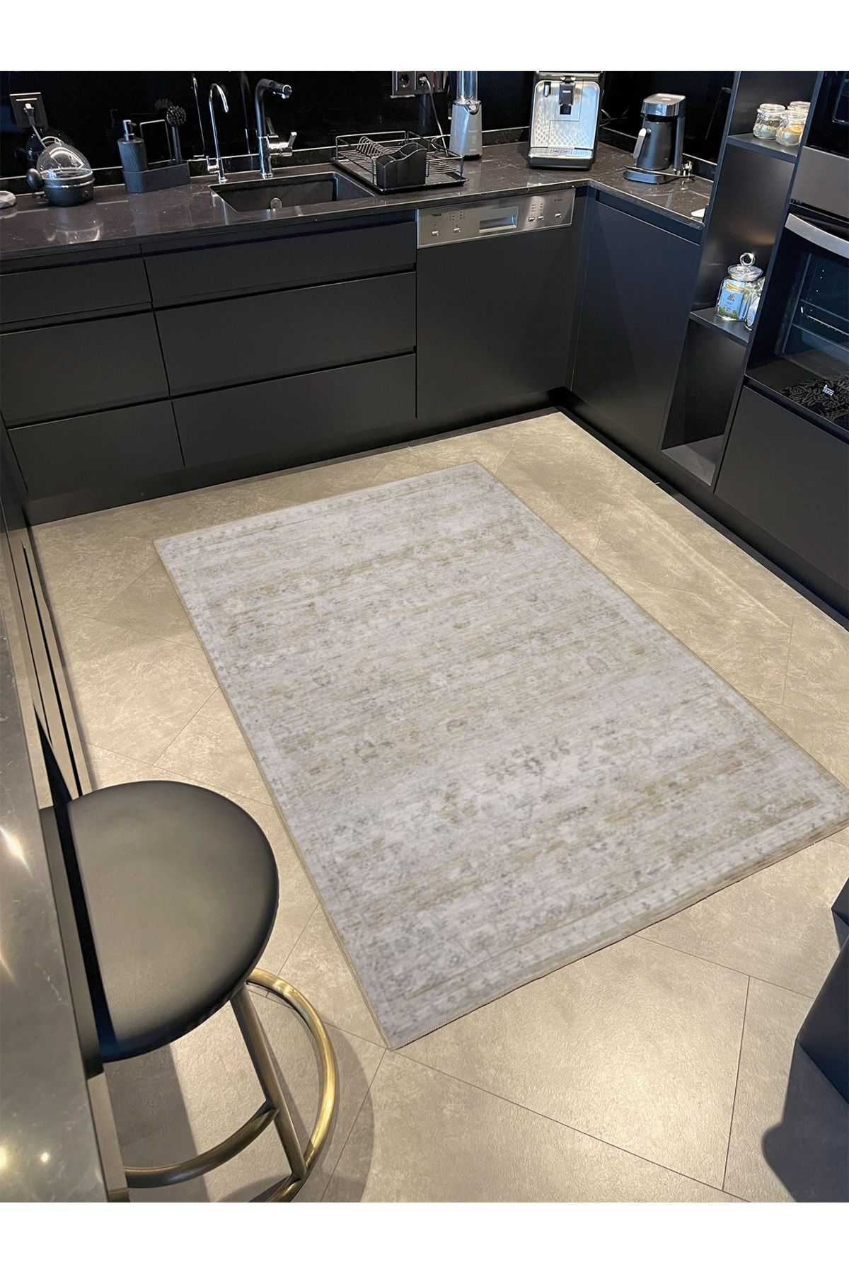 Krem Soyut Renkli Geleneksel Dekoratif Yıkanabilir Halı miravip9002