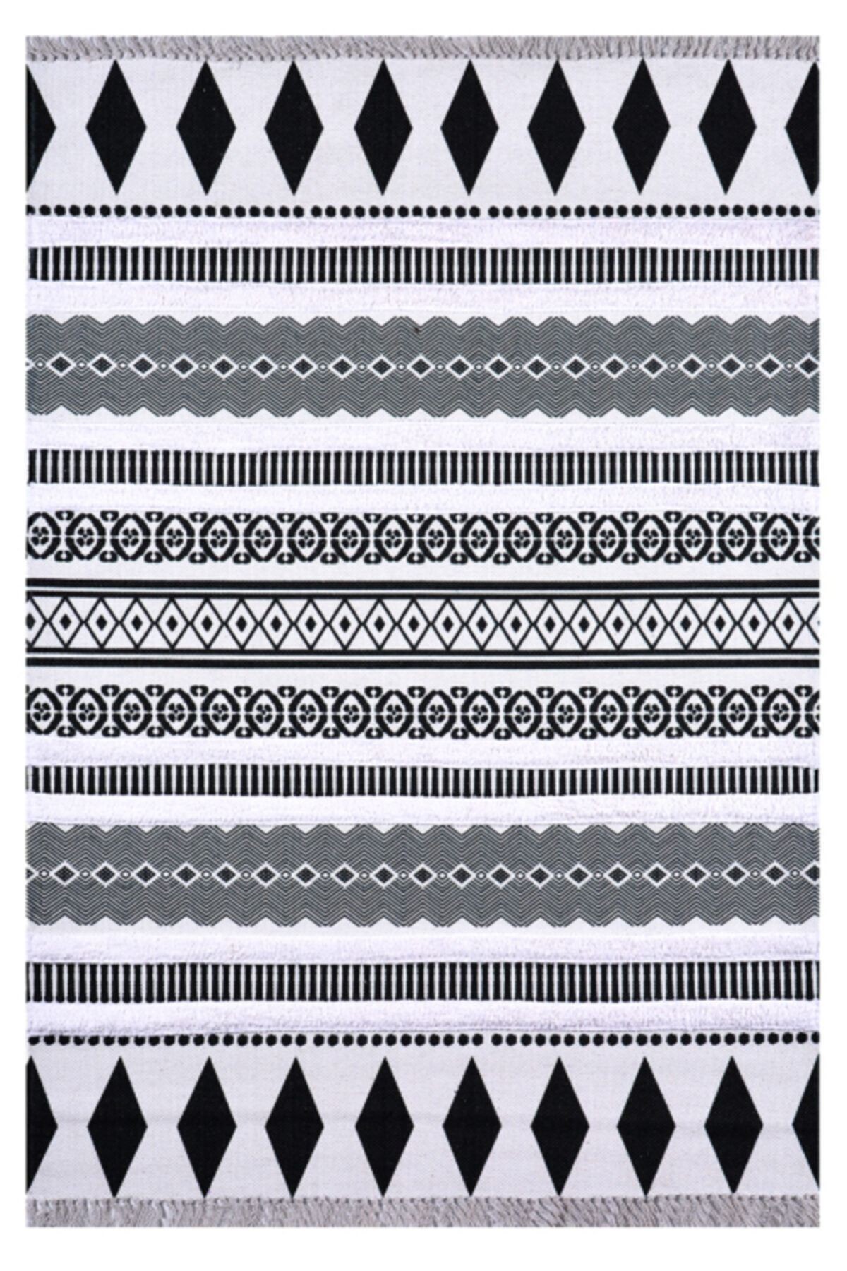 Rustik Black White 4007 Iskandinav Siyah Beyaz Desenli Kilim