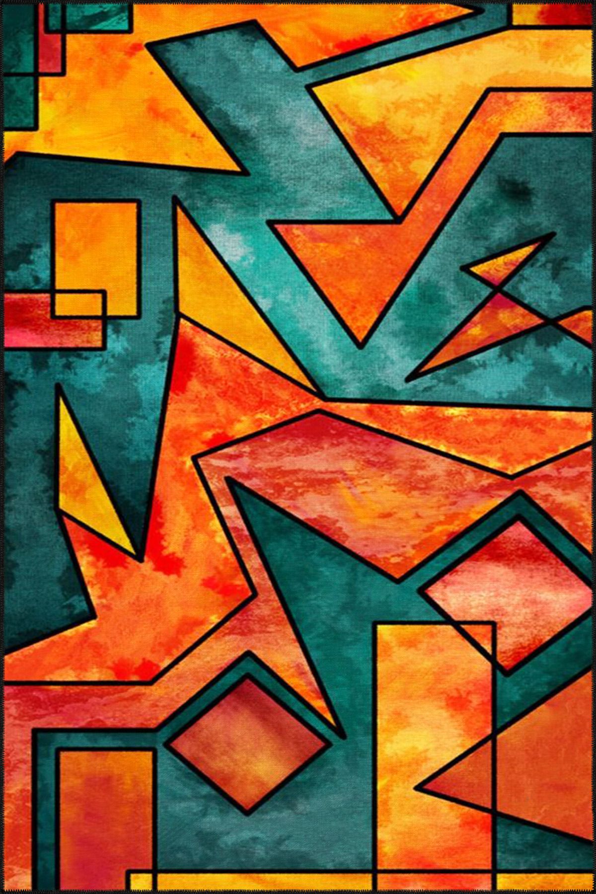 Turuncu Renkli Geometrik Kreatif Dekoratif Dokuma Taban Halı miravip39